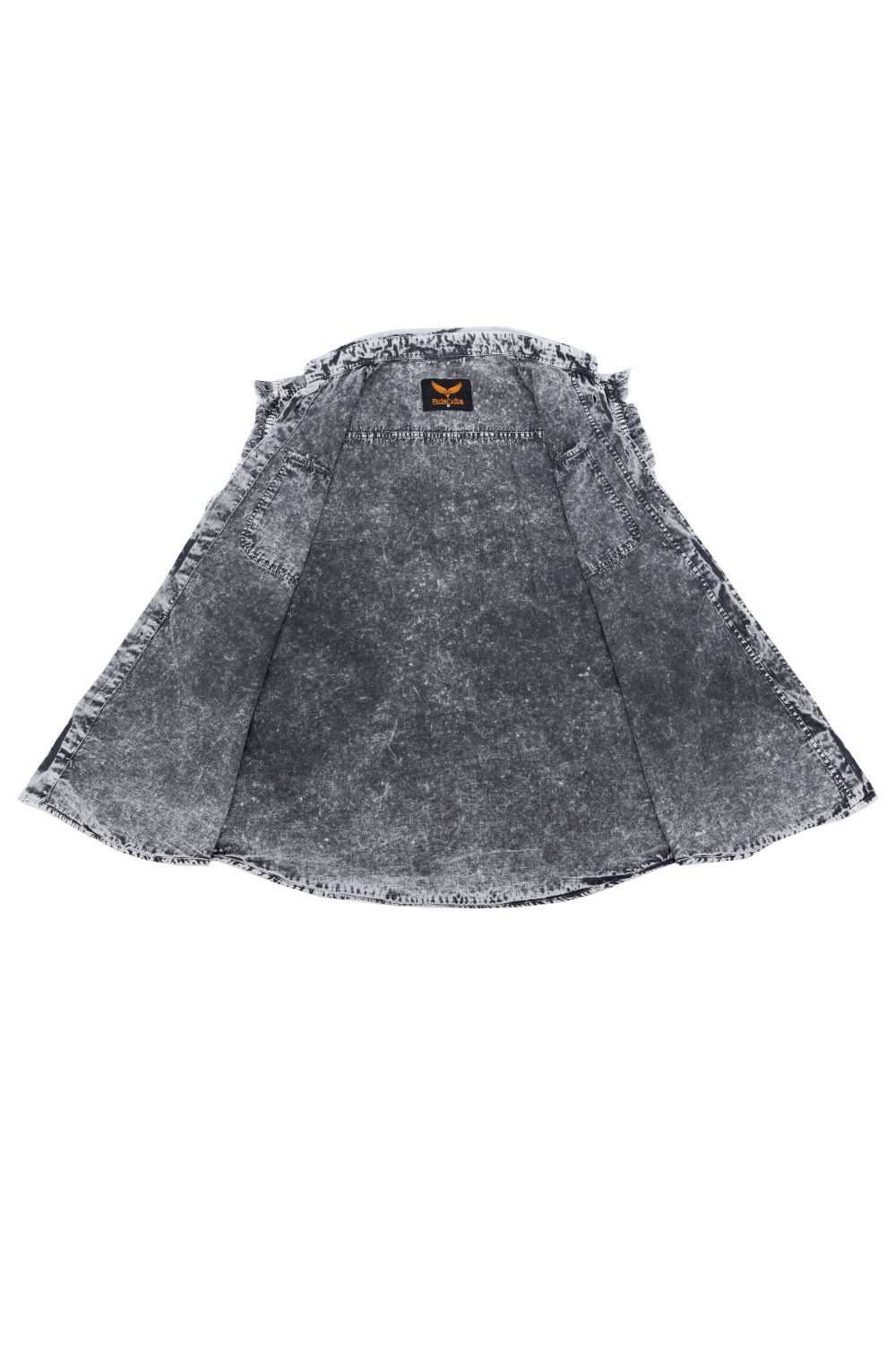Mens Biker Cut off Cotton Shirt Stonewash Black/White