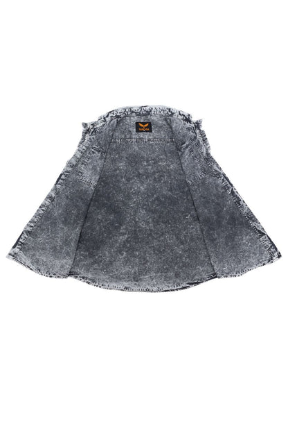 Mens Biker Cut off Cotton Shirt Stonewash Black/White