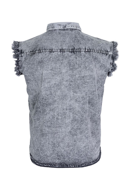 Mens Biker Cut off Cotton Shirt Stonewash Black/White