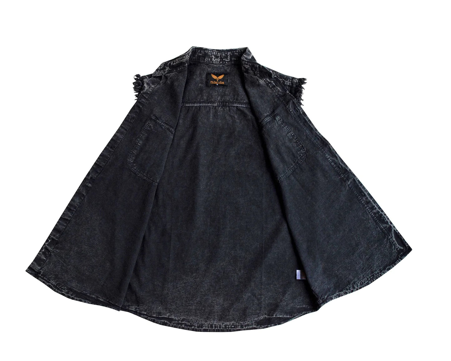 Mens Biker Cut off Cotton Shirt Stonewash Black