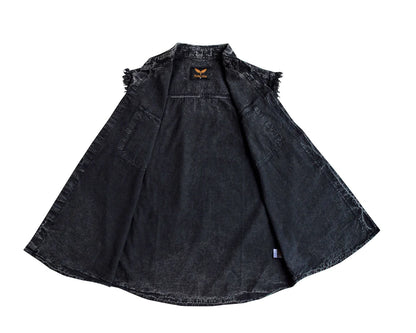 Mens Biker Cut off Cotton Shirt Stonewash Black