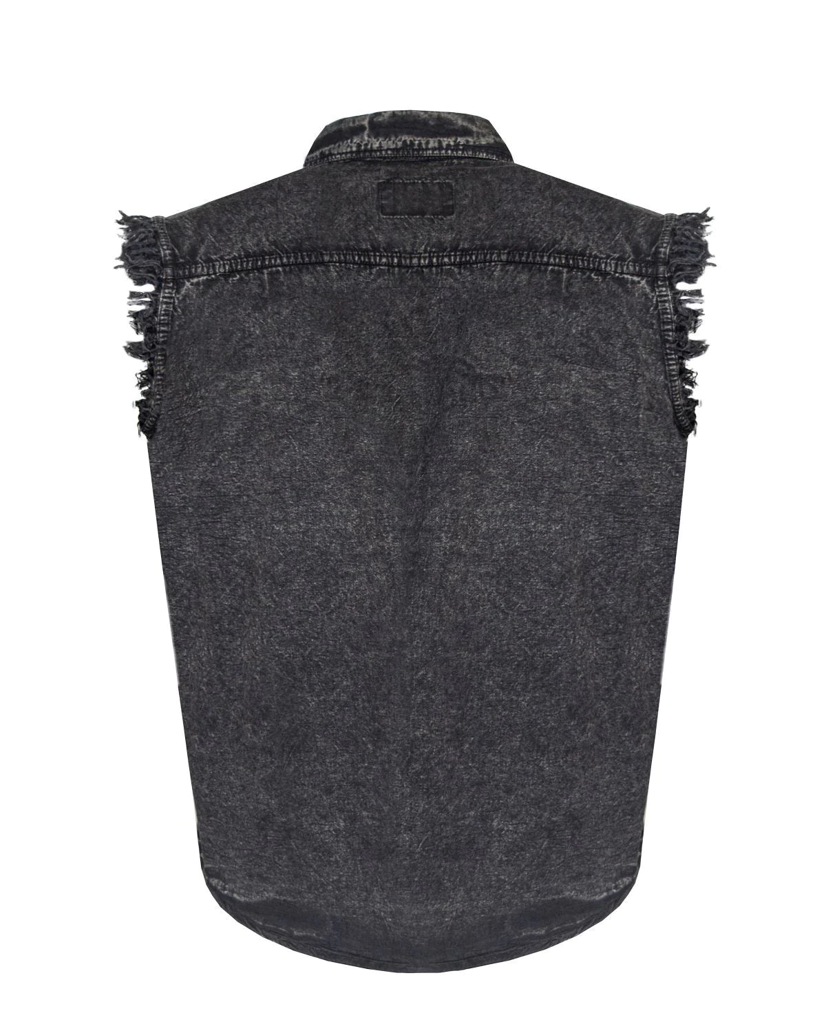 Mens Biker Cut off Cotton Shirt Stonewash Black