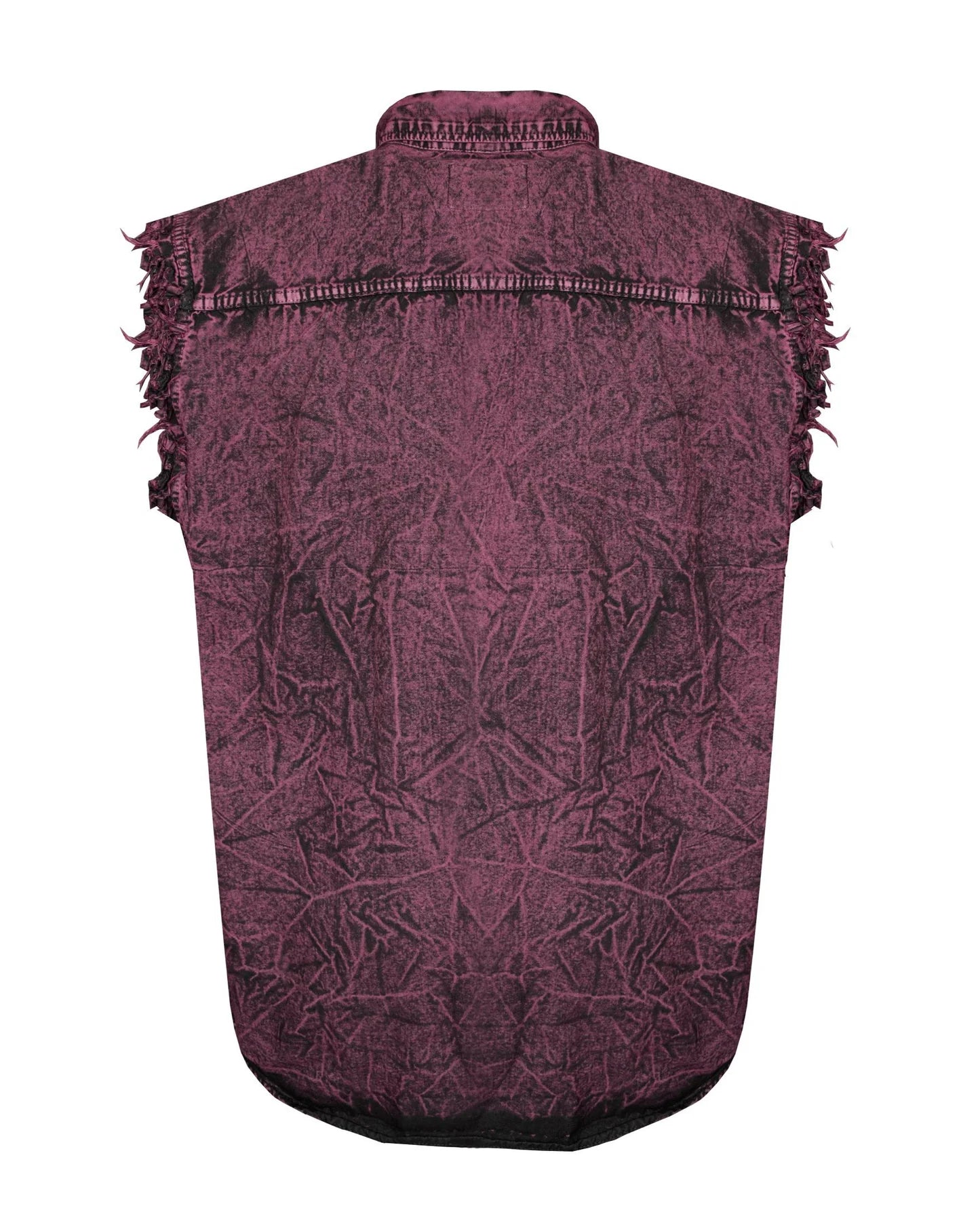 Mens Biker Cut off Cotton Shirt Stonewash Burgundy