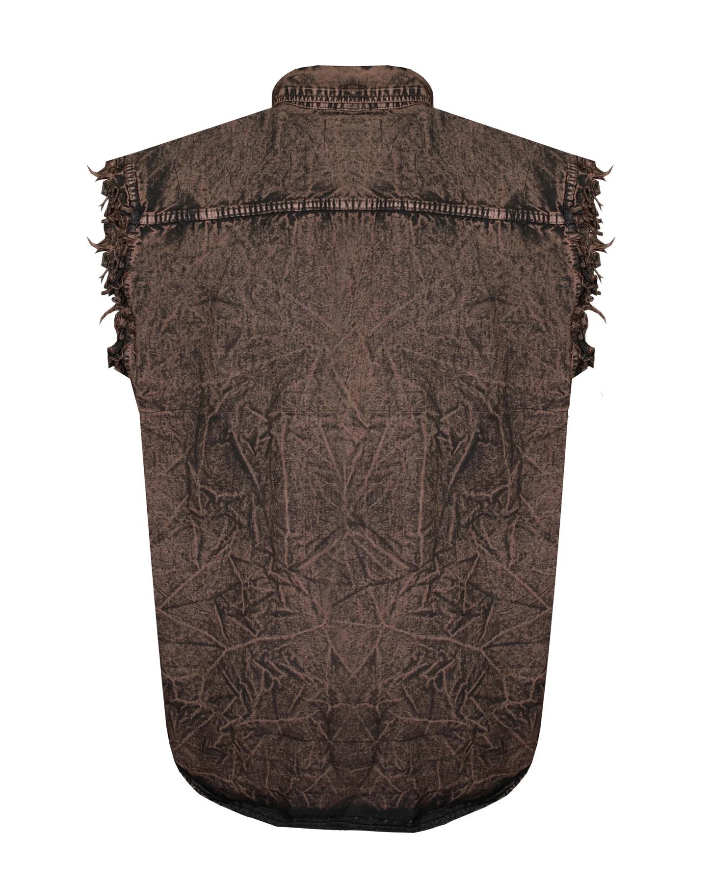Mens Biker Cut off Cotton Shirt Stonewash Chocolate Brown