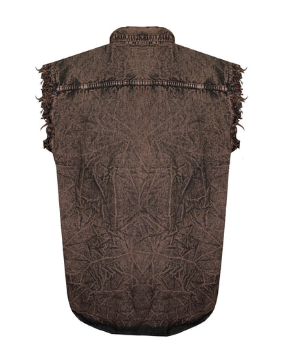 Mens Biker Cut off Cotton Shirt Stonewash Chocolate Brown