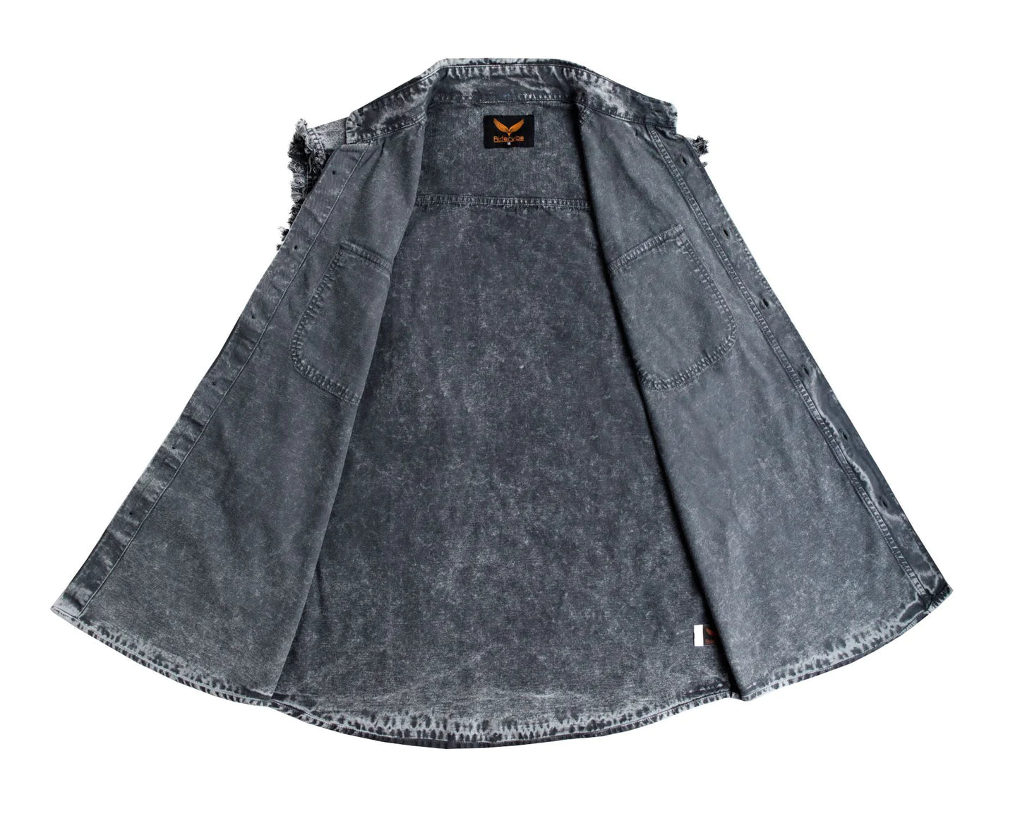 Mens Biker Cut off Cotton Shirt Stonewash Grey
