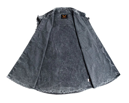 Mens Biker Cut off Cotton Shirt Stonewash Grey