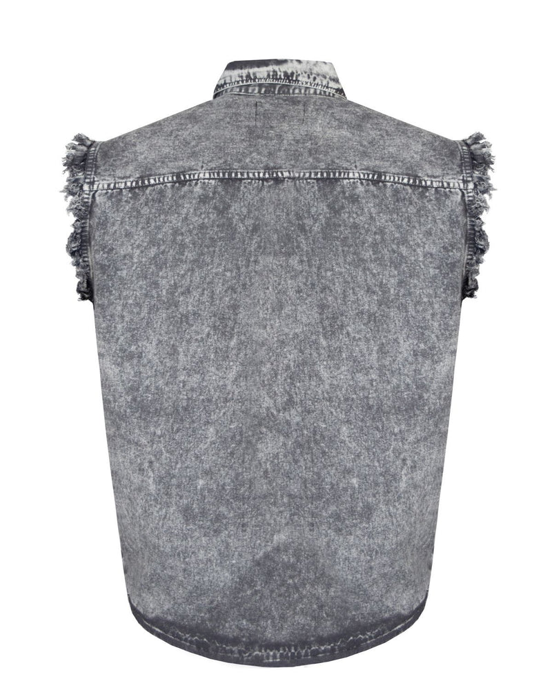 Mens Biker Cuttoff Cotton Shirt Stonewash Grey