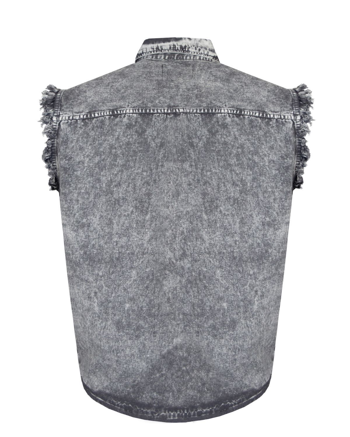 Mens Biker Cut off Cotton Shirt Stonewash Grey