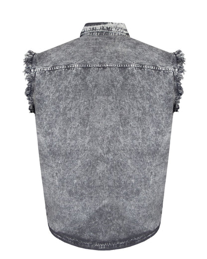 Mens Biker Cut off Cotton Shirt Stonewash Grey