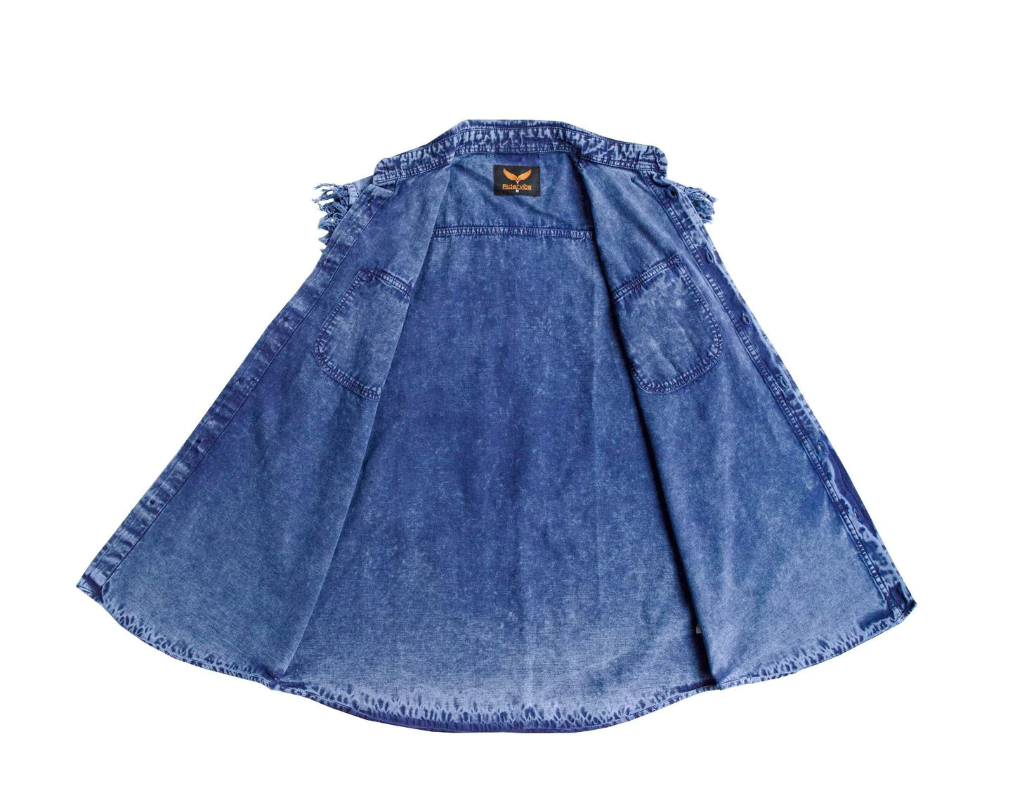 Mens Biker Cut off Cotton Shirt Stonewash Royal Blue