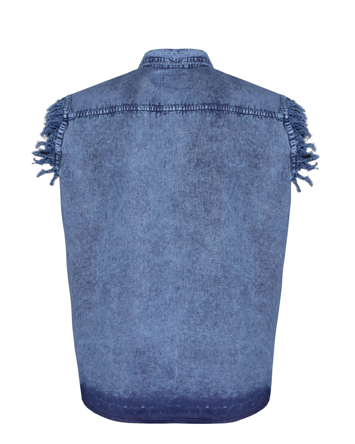 Mens Biker Cut off Cotton Shirt Stonewash Royal Blue
