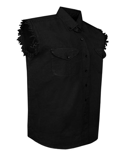 Mens Biker Cut off Cotton Shirt Solid Black