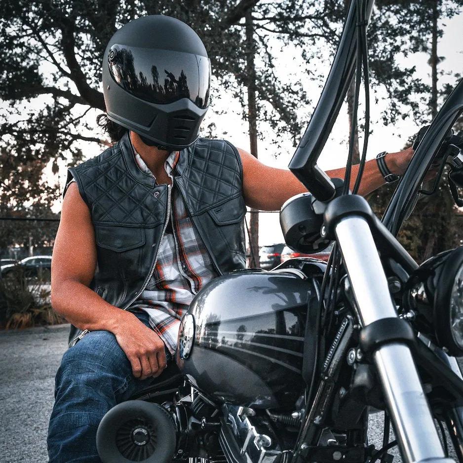 Unik Just for Bikers Black Diamond Leather Motorcycle Vest Diamond Stitch