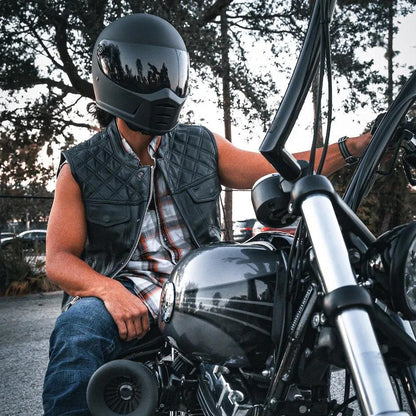 Unik Just for Bikers Black Diamond Leather Motorcycle Vest Diamond Stitch