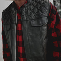 Unik Just for Bikers Black Diamond Leather Motorcycle Vest Diamond Stitch