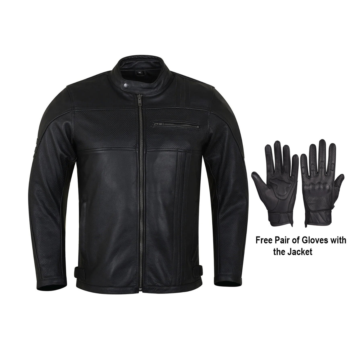 Men's Commuter Cafe Racer Motorcycle Leather Jacket with Armor
