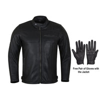 Men's Commuter Cafe Racer Motorcycle Leather Jacket with Armor