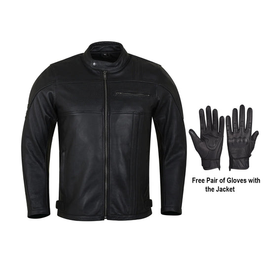 Men's Commuter Cafe Racer Motorcycle Leather Jacket with Armor