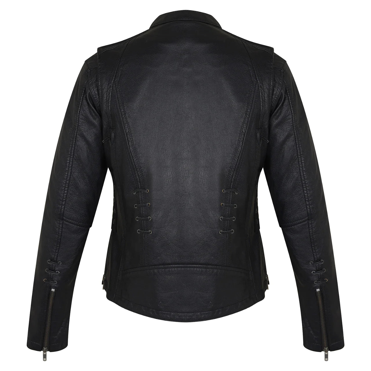 Ladies Lightweight Black Goatskin Jacket w/ Grommeted Twill and Lace Highlights