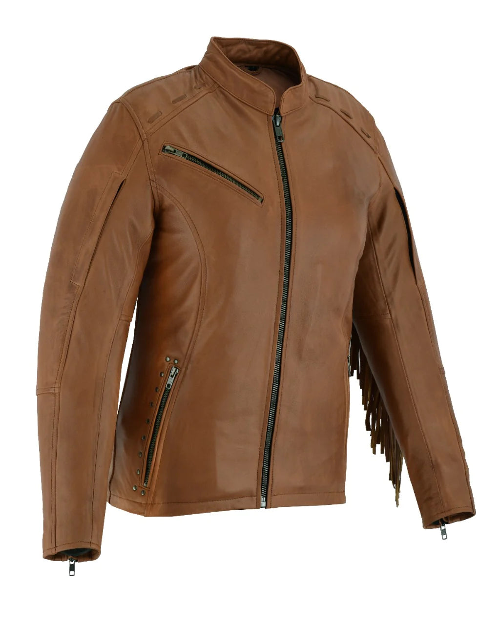 Ladies Brown Fringe and Rivet Leather Jacket