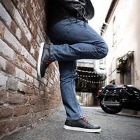Men's Black Leather Reinforced Street Riding Shoes With Ankle Support