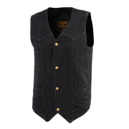 Men's Black Denim Classic Snap Front Biker Vest