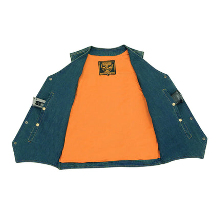 Men's Blue Denim Classic Snap Front Biker Vest