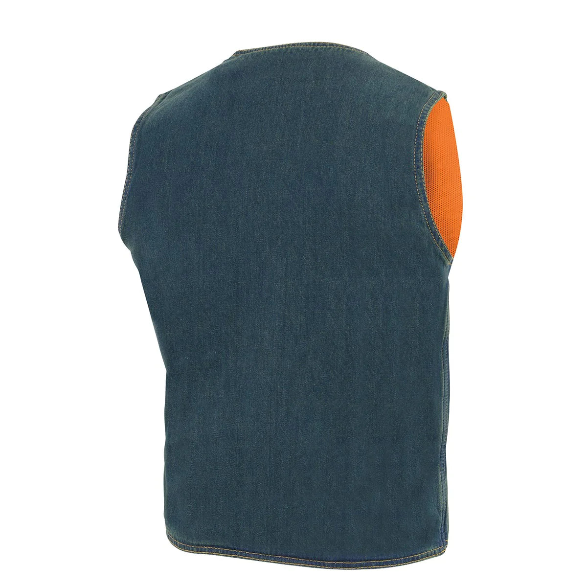 Men's Blue Denim Classic Snap Front Biker Vest