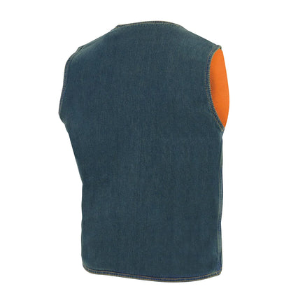 Men's Blue Denim Classic Snap Front Biker Vest