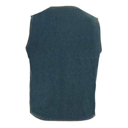 Men's Blue Denim Classic Snap Front Biker Vest