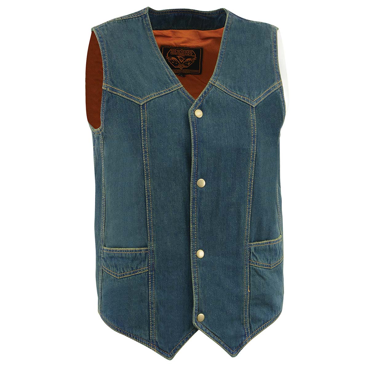 Men's Blue Denim Classic Snap Front Biker Vest
