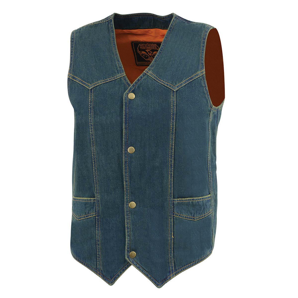 Men's Blue Denim Classic Snap Front Biker Vest