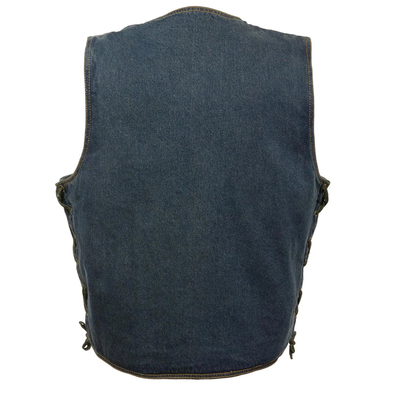 Men's Blue Denim Classic Side Lace Snap Front Vest