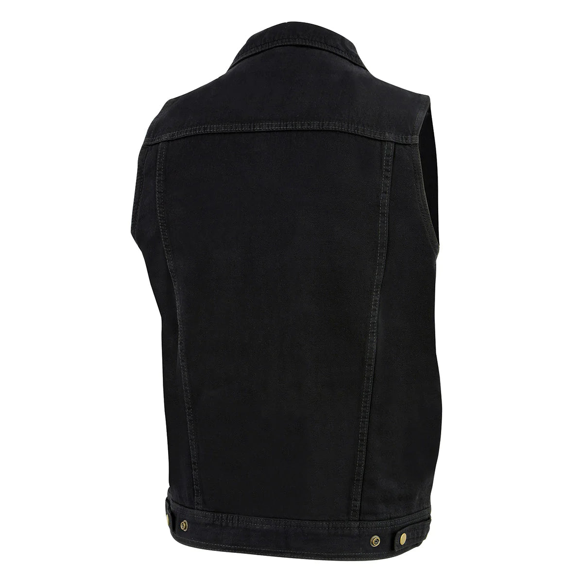 Men's Black Snap Front Denim Vest with Shirt Style Collar