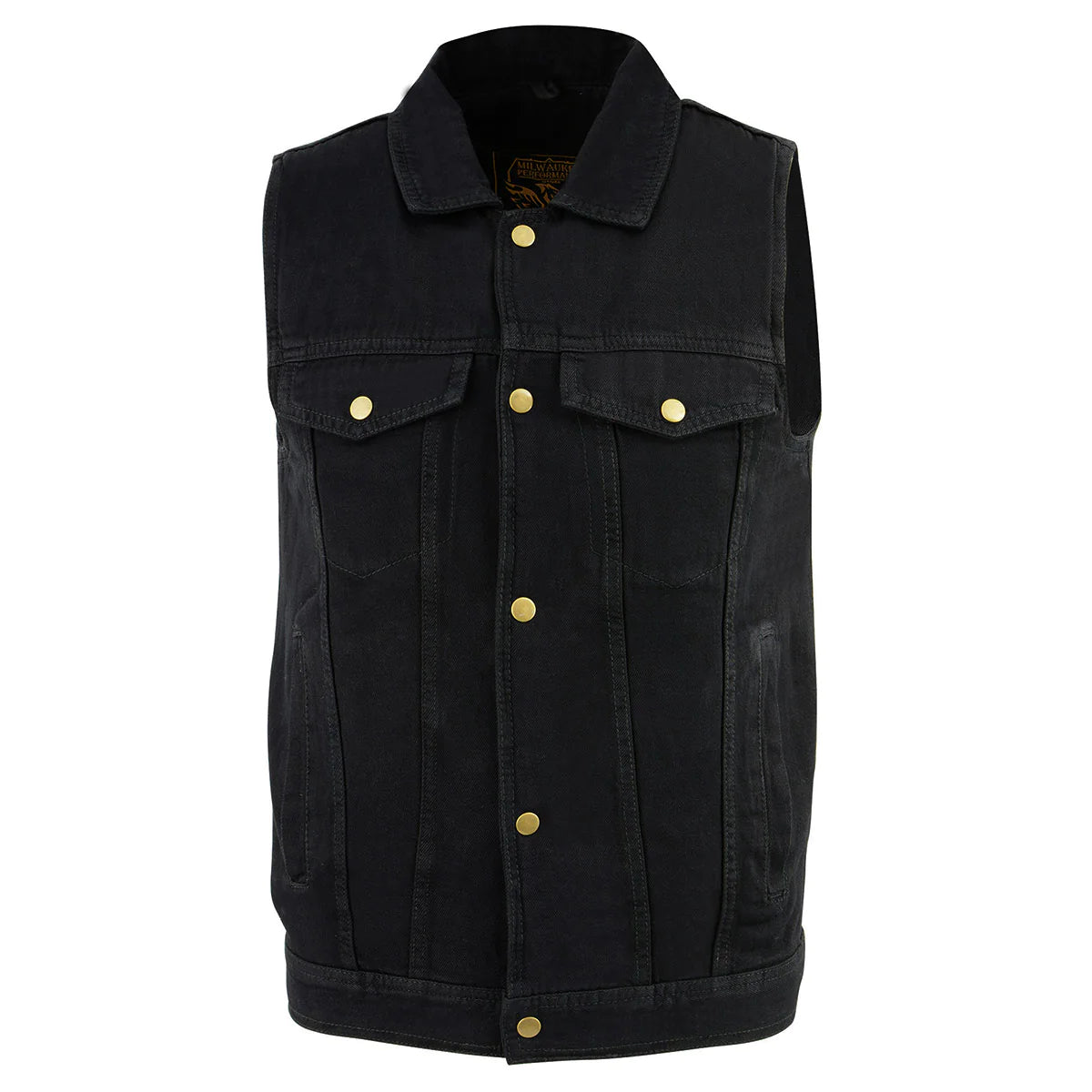 Men's Black Snap Front Denim Vest with Shirt Style Collar
