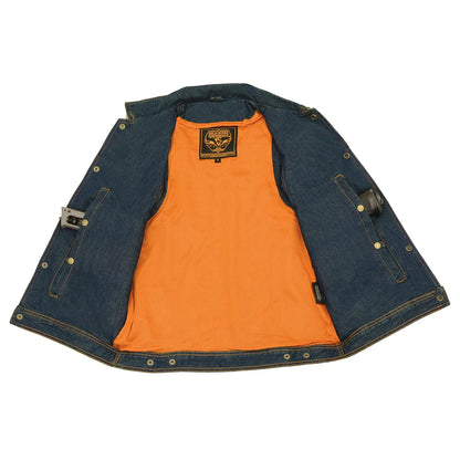Men's Blue Snap Front Denim Vest with Shirt Style Collar