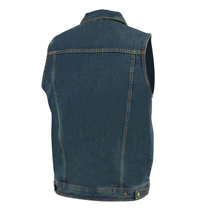 Men's Blue Snap Front Denim Vest with Shirt Style Collar