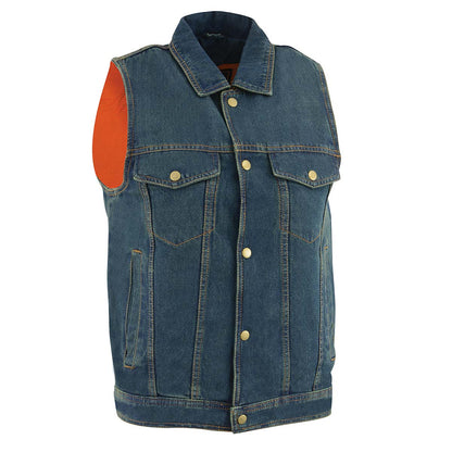 Men's Blue Snap Front Denim Vest with Shirt Style Collar