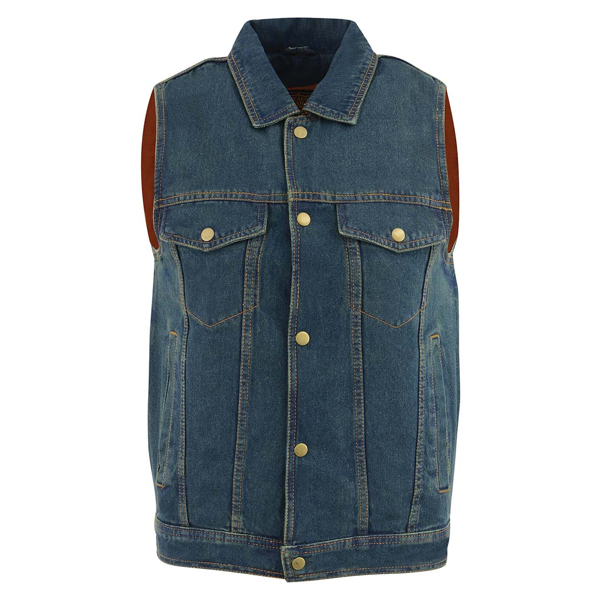 Men's Blue Snap Front Denim Vest with Shirt Style Collar