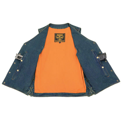 Men's Blue Side Lace Denim Vest with Chest Pockets