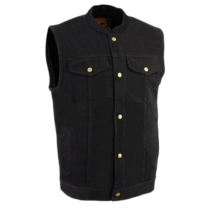 Men's Black Denim Snap Front Club Style Vest