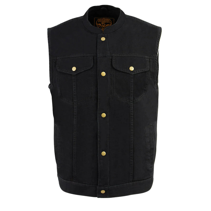 Men's Black Denim Snap Front Club Style Vest