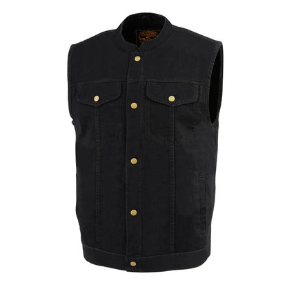 Men's Black Denim Snap Front Club Style Vest