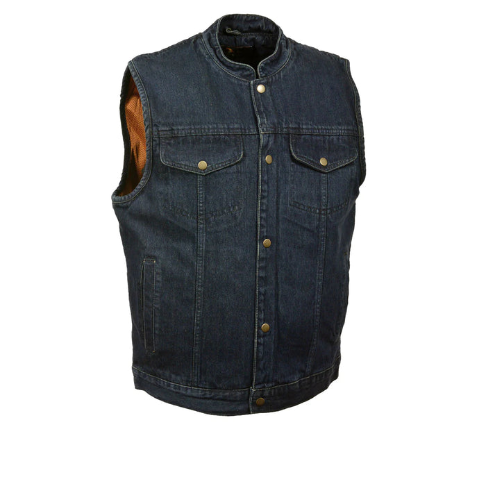 Men's Blue Denim Snap Front Club Style Vest