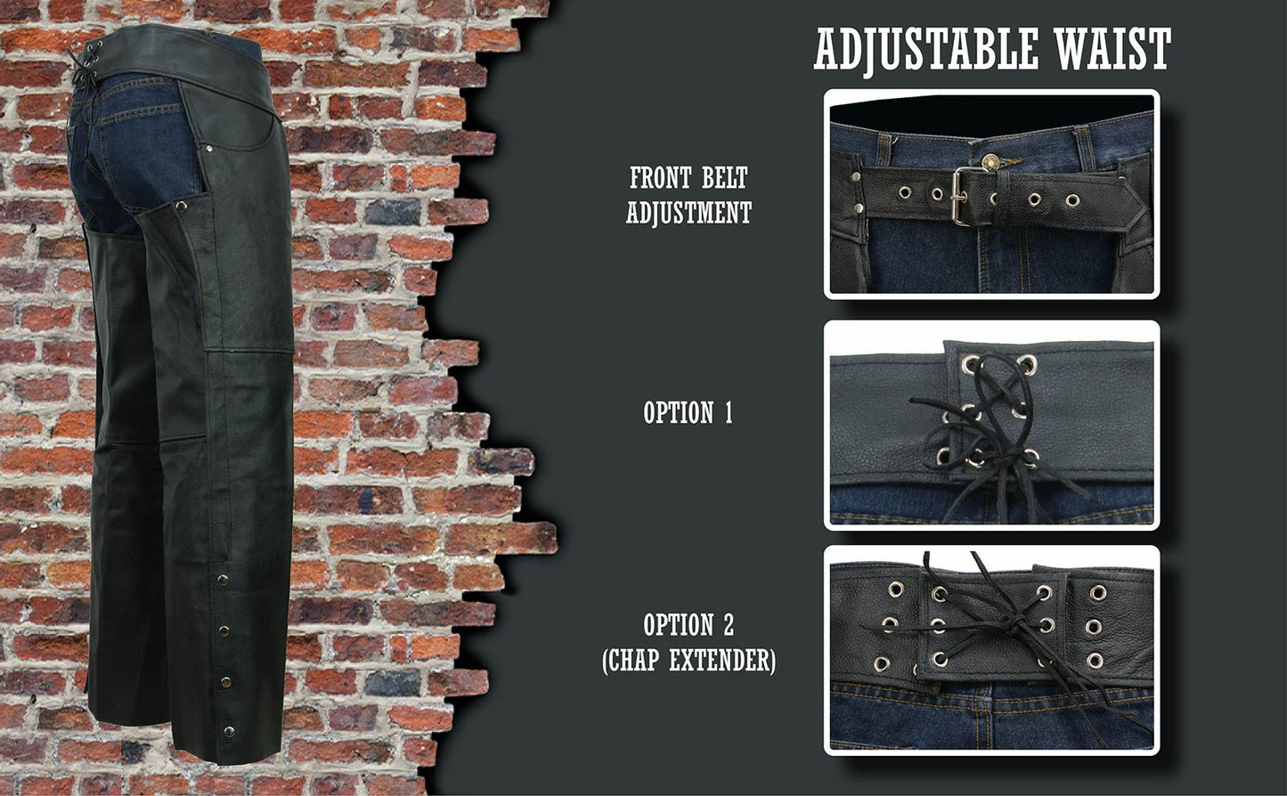 Men's Black Leather Classic Chaps with Jean Pockets