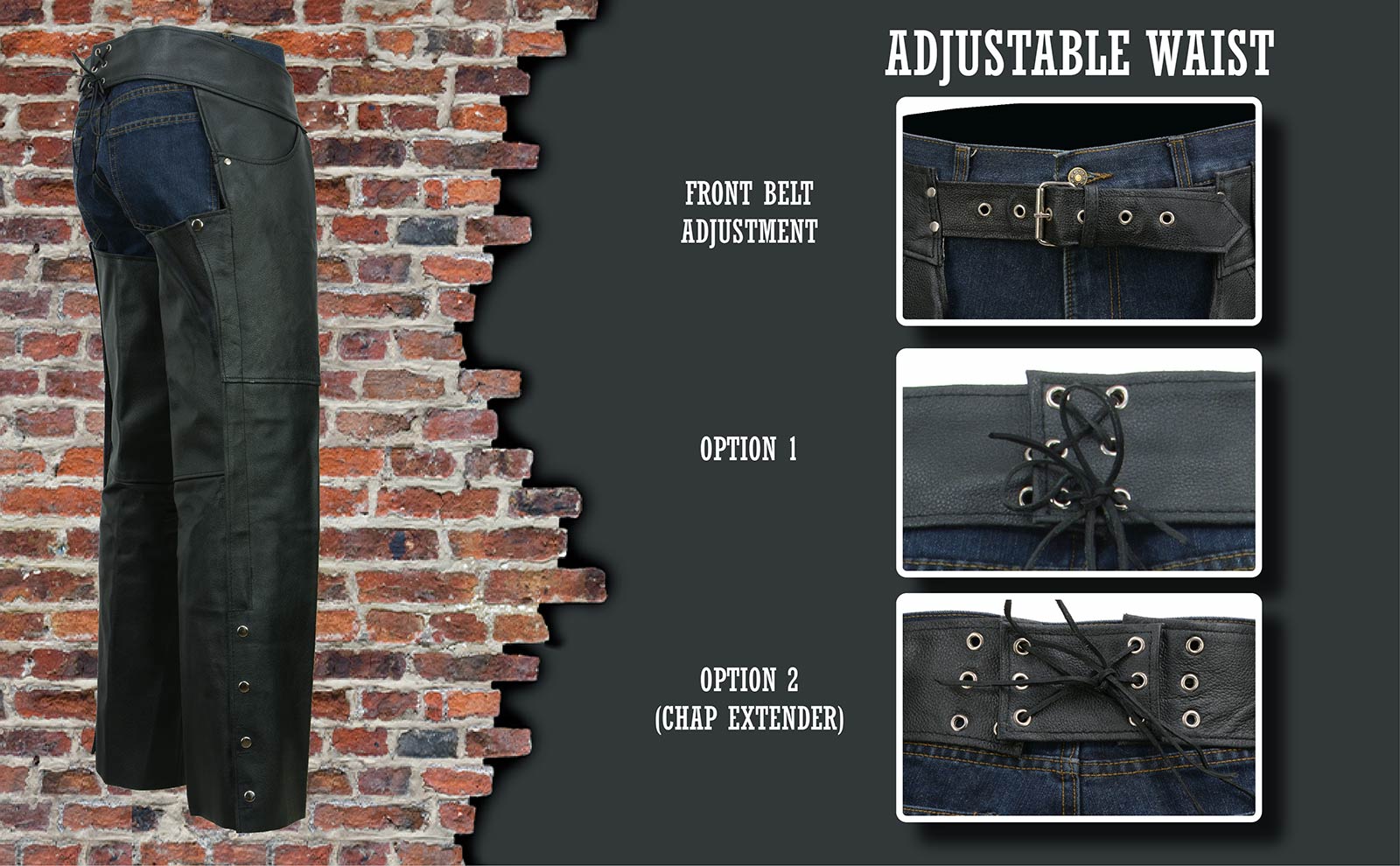 Men's Black Leather Classic Chaps with Jean Pockets