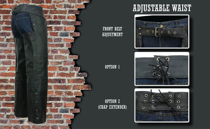 Men's Black Leather Classic Chaps with Jean Pockets