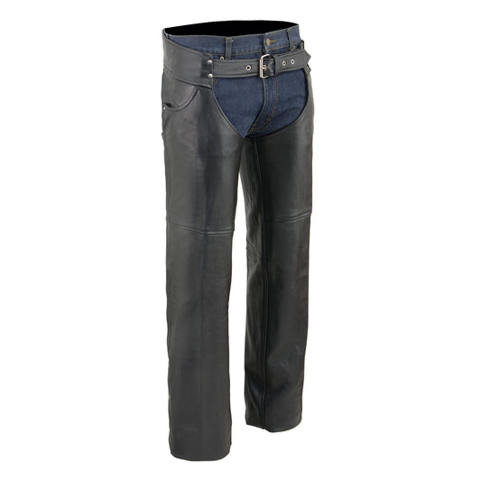 Men's Black Leather Classic Chaps with Jean Pockets
