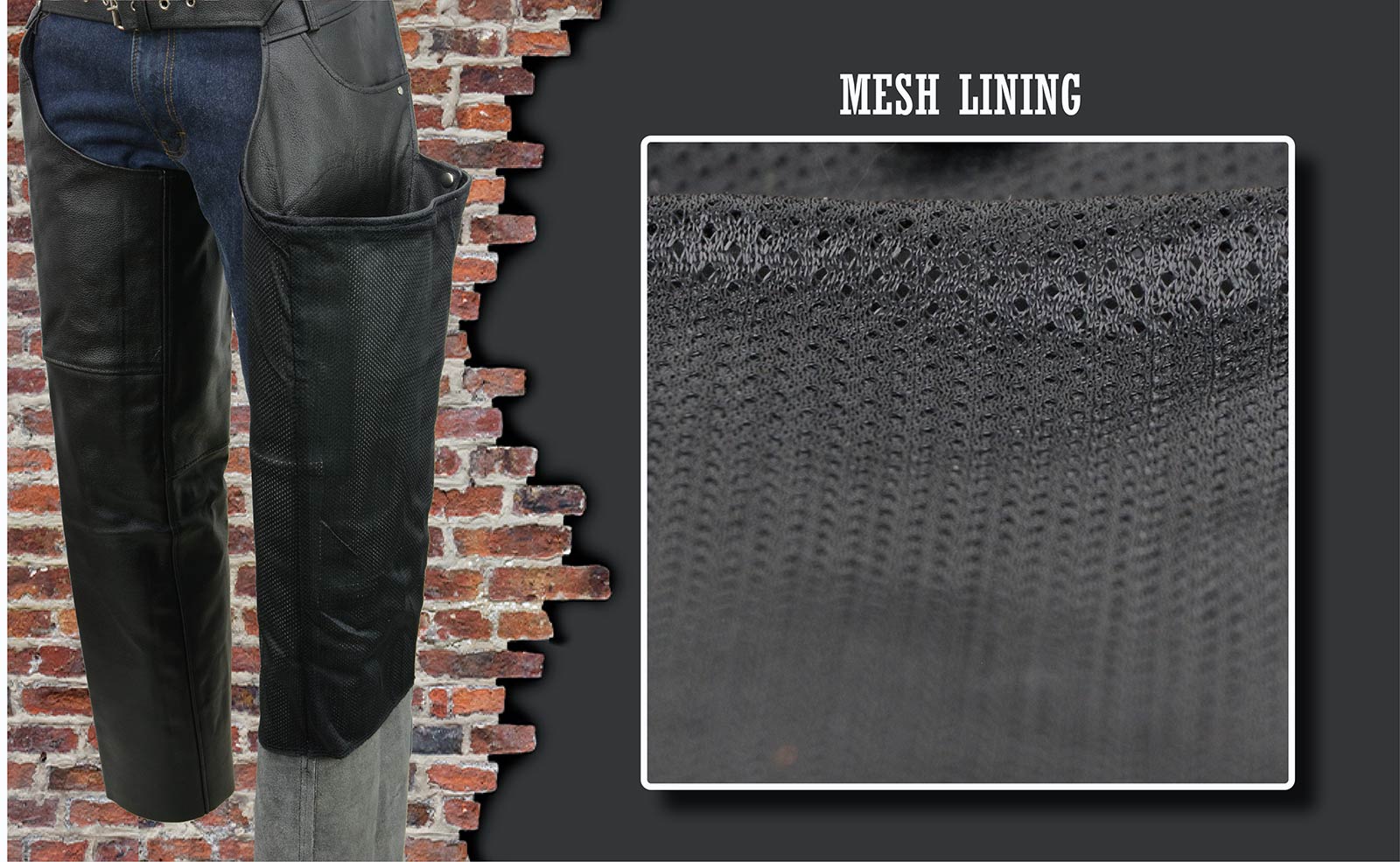Men's Black Leather Classic Chaps with Jean Pockets
